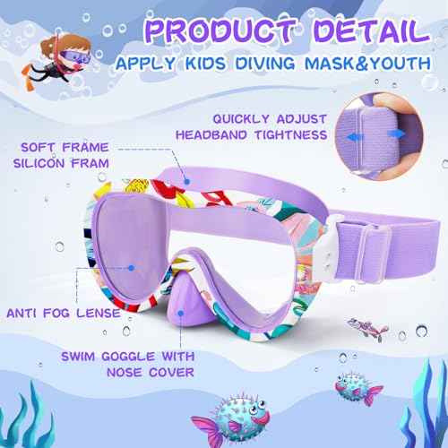 Kids Swim Goggles with Nose Cover, 180¡Æ Panoramic Snorkel Mask with Anti-Fog & Anti-Leak Design, Comfort Fabric Strap UV Protection Lens for Boys Girls Ages 3-15
