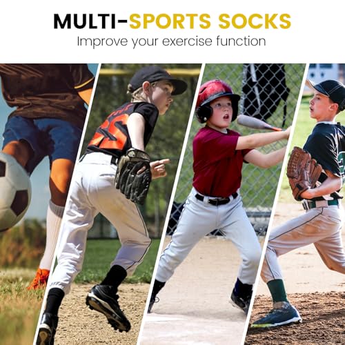 Kids Youth Baseball Socks Cushioned Sports Socks for Boys Girls Large Red