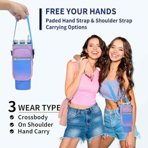 Water Bottle Carrier Bag for Stanley 40/30 oz Tumbler with Phone Pocket Neoprene Water Bottle Holder with Shoulder & Handheld Strap Stanley Cup Accessories