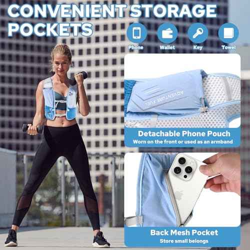 Lightweight Running Vest for Women Men, Adjustable Hydration Backpack with 500ml TPU Soft Flask, Breathable Reflective Large Capacity Water Backpack for Running Cycling Marathon Hiking