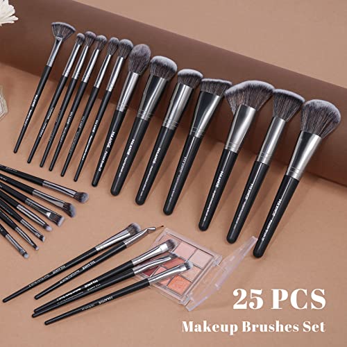 MAANGE 25pcs Makeup Brush Set with Gift Box - Black Synthetic Face & Eye Brushes