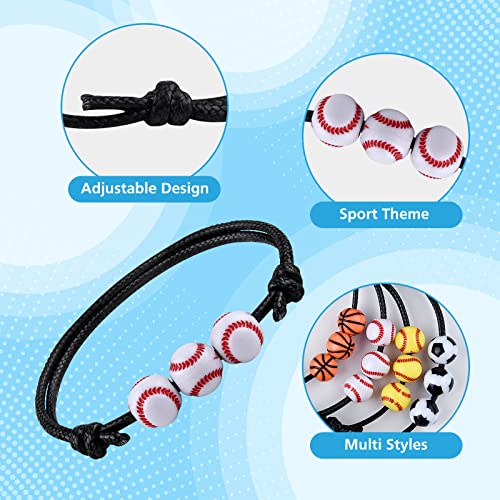 MIAHART 24 Pcs Ball Bracelet Adjustable Baseball Bracelet Sports Theme Bracelets Sports Party Favors