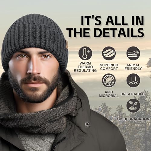 OUTDOOR SHAPING Merino Wool Beanie for Men & Women, Unisex Daily Cuffed Plain Knit Hat, Soft Warm Winter Hat
