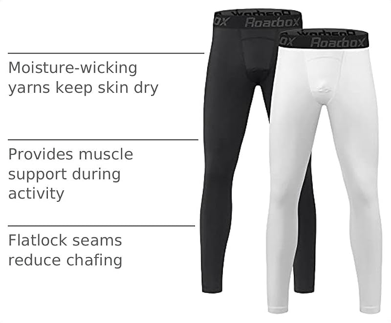 Roadbox Boys Compression Pants - XL Black and White Quick Dry Leggings Base Layer