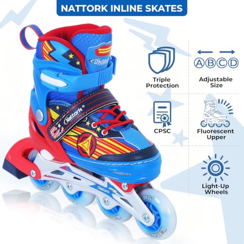 Blue Adjustable Light Up Inline Skates for Boys Toddler Ages 5-8 - Medium