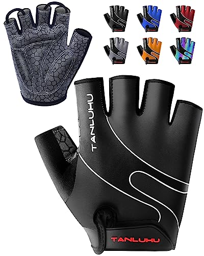 Black X-Large Cycling Gloves - Mountain Bike Half Finger Road Riding, Breathable Shock Absorbing