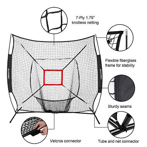 7'¡¿7' Baseball Softball Practice Net,Baseball Backstop,with Batting Tee,for Hitting Pitching Batting Catching with Bow Frame,Bonus Strike Zone