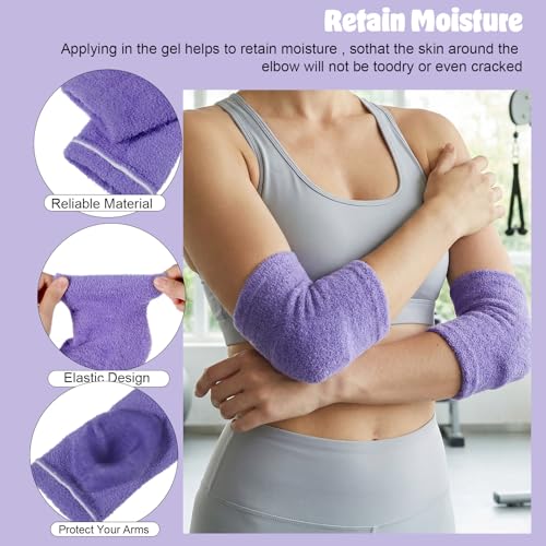 Elbow Moisturizing Sleeve for Dry Skin Relief - 2 Pairs, Blue & Purple