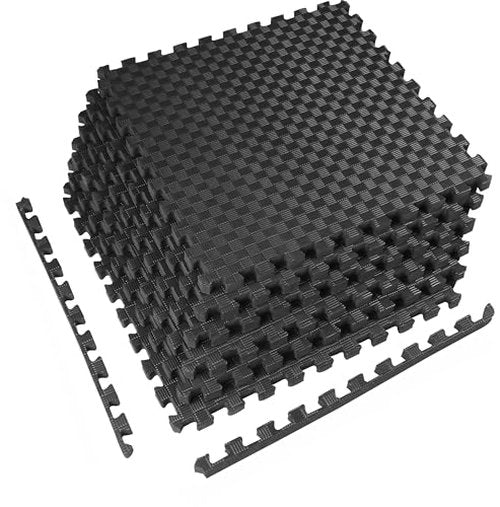 OLIXIS Puzzle Exercise Mat with EVA Foam Interlocking Tiles for MMA, Exercise, Gymnastics and Home Gym Protective Flooring, 1" Thick, 24 Square Feet, Black