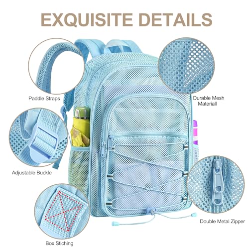 Heavy Duty Mesh Backpack for Adults Large Capacity Blue 20L