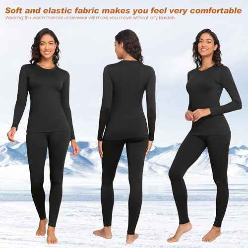 Thermal Underwear for Women Long Johns Set Fleece Lined Warm Base Layer Long Sleeve for Weather Top Bottom Winter