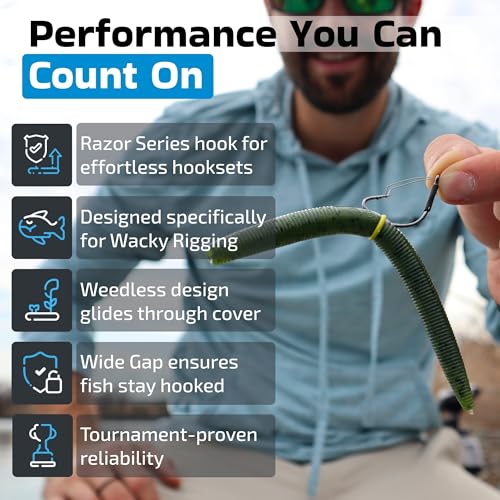 25 Pack Razor Series Wacky Weedless Bass Fishing Hooks - Size 1
