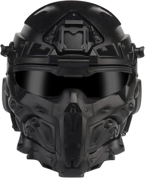 Tactical Airsoft Paintball Helmet, Full-Covered Face Protective Helmet, with HD Earphone, Visor, Anti-Fog Fan and Night Vision Device Bracket, for Halloween OutdoorCS Cosplay