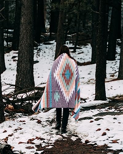 Pastel Aztec Navajo Style Blanket Handwoven Mexican Diamond Throw