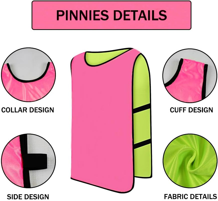 12 Pack Reversible Numbered Pinnies, Double Sided Scrimmage Vest,Team Practice Jerseys for Kids and Adult