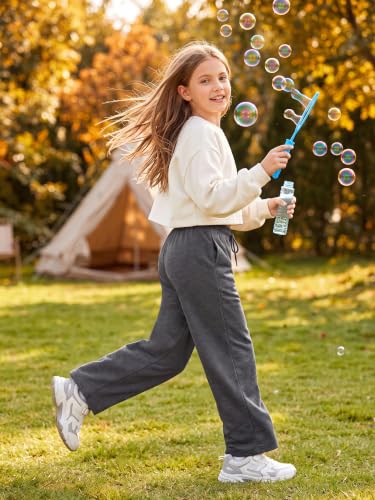 Girls Wide Leg Sweatpants with Pockets & Drawstring - 4 Pack, Large / Navy, Gray, Black