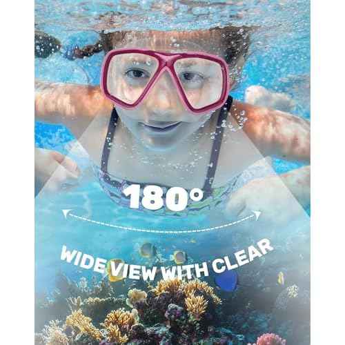 OutdoorMaster Jellyfish Kids Swim Goggles with Nose Cover, Snorkel Diving Mask with Elastic Fabric Strap, Anti-Fog Tempered Glass Swimming Goggles for Boys and Girls, Age 6-14