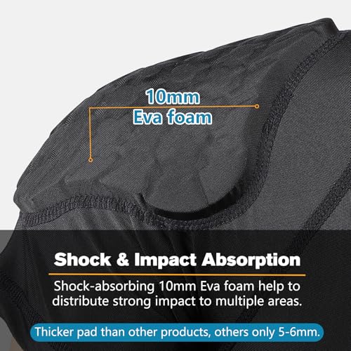 Youth Boys Football Padded Shirt Rib Chest Protector 6-Pads - Black, Large