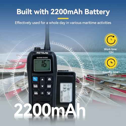 Retevis RM22 Marine Radio, IP67 Waterproof Handheld Floating Radio, High Power, Noise Cancelling Mic, Backlit LCD Display, NOAA Weather, 2200mAh Battery, USB Charging, Boat Radios(1 Pack)