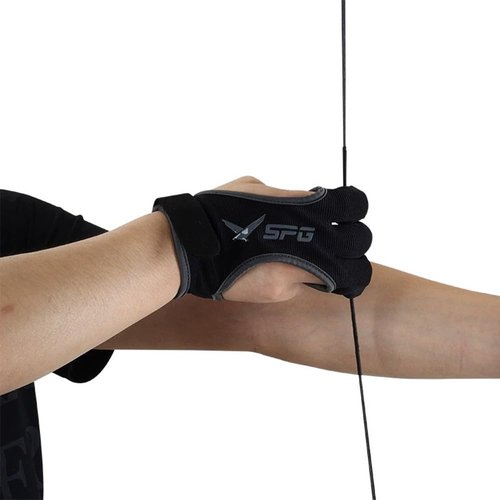 EQQAJVTY Archery Three-Finger Finger Gloves Thickened Fingertips Traditional Recurve Bow String Gloves (Grey,Medium)