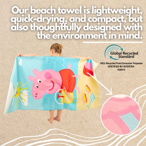 Peppa Pig Kids Recycled Lightweight Beach Towel – 58x28 Inches, Eco-Friendly, Super Soft, Licensed