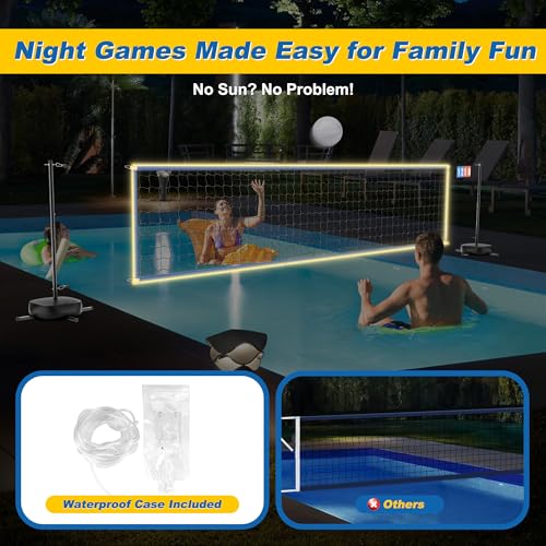 Adjustable Pool Volleyball Net Set with LED Lights, 15-32FT Width, Charcoal