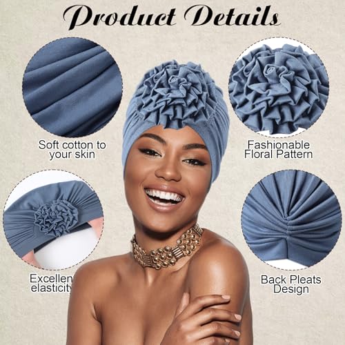 JenPen 4 Pcs Chemo Turban Headwear for Women Soft Cancer Cap Flower Turban Elastic Head Wrap for Cancer Patients Hair Loss
