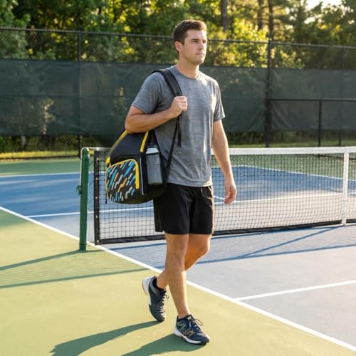 Pickleball Sling Bag with Shoe Compartment and 2 Paddles Grey/Yellow
