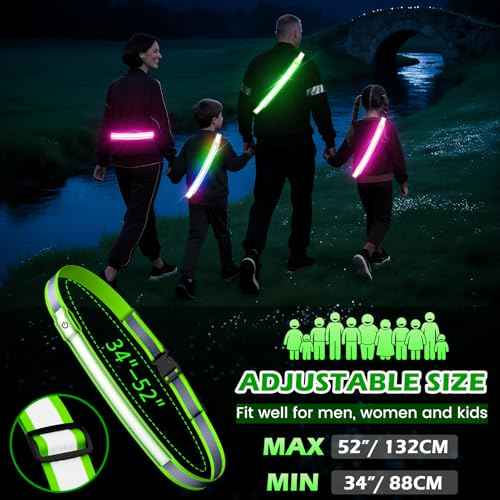 LED Reflective Belt Sash, High Visibility 5 Color 3 Light Mode Rechargeable LED Waistband Reflective Running Gear, Light Up Waist Belt Safety Gear for Running Walking Cycling at Night