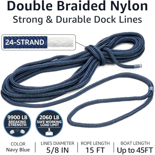 Double Braid 5/8" x 15' Boat Dock Lines (2-Pack) – Nylon Ropes for