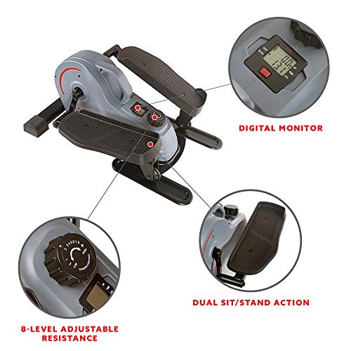 Sunny Health & Fitness 2-in-1 Sit/Stand Mini Elliptical Machine, Portable Under Desk Peddler Exerciser for Senior Home Workout, Optional Free Sunnyfit App Bluetooth Link, Handlebars or Resistance Band