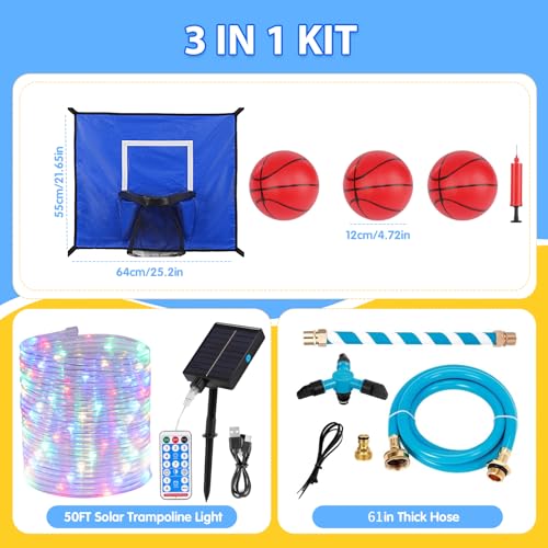 3-in-1 Trampoline Accessories Kit with Water Sprinkler, LED Lights & Basketball Hoop