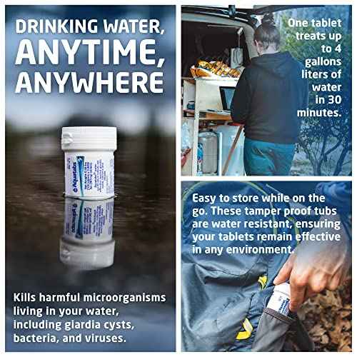 Aquatabs 397mg Water Purification Tablets (100 Pack). Water Filtration System for Camping, Boating, Emergency Water, Survival, and Marine. Easy-to-Use Water Purifier Treatment.