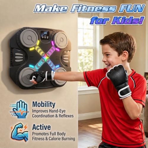 Kids Wall Mount Boxing Machine with Lights and Music, Interactive Punching Target