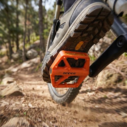 Bike Pedals Flat Bright Orange - 4.1 Inch Wide Lightweight Bicycle Platform
