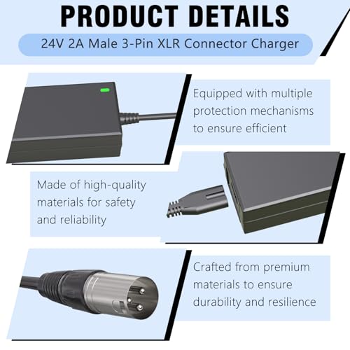 24V 2A XLR Power Charger for Mobility Wheelchairs and Scooters