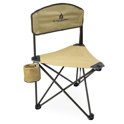 Black Sierra XL Tripod Hunting Stool w/Backrest, Lightweight Portable Fishing Chair w/Cupholder and Carry Strap, Supports 225 Lbs, Portable Outdoor Chair for Hunting, Camping, Travel, Hiking