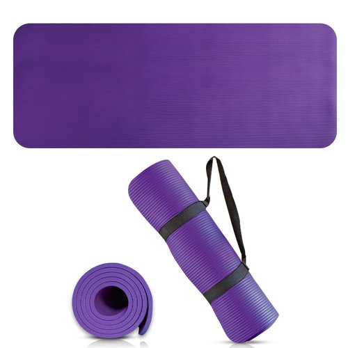 Yoga Mat with Carry strap for Floor Excercises | NBR | Everyday Yoga | Indoor & Outdoor Excercises | Male Female Fitness | Extra Cushion | Premium Quality | Environmenal Safe (Purple)