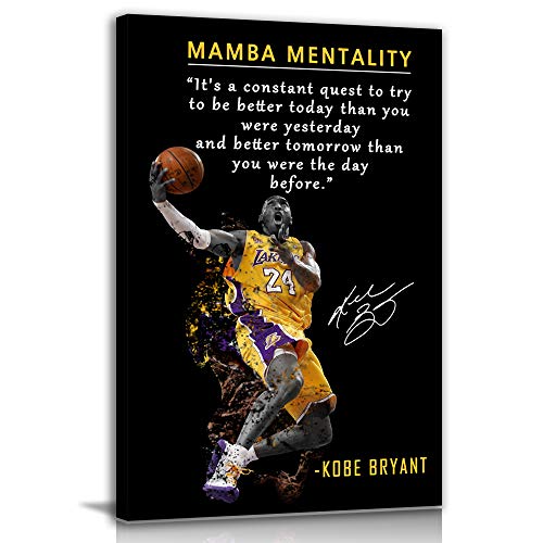 Kobe Bryant Mamba Mentality Quote Wall Art - 24 x 16 Inch Canvas Poster for Home Gym Office