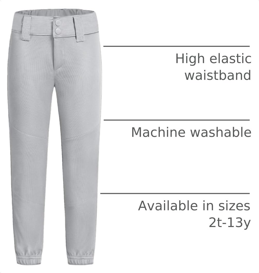 QBK Toddler Baseball Pants Youth Softball Pants Kids Tee Ball Pants for Boy Girl Gray 8-9Y