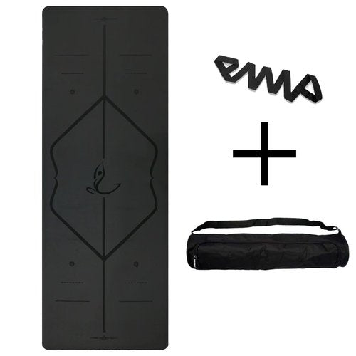 PULANTIYU Essentials Yoga Mat Fitness & Exercise Mat with Easy-Cinch Yoga Mat Carrier Strap and Yoga Bag, Non Slip Exercise Mat for Home Yoga, Pilates, Stretching, Floor & Fitness Workouts, Men and Women,72" x 24" x 2/5",Gray Black