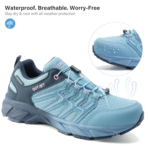 Women's Waterproof Hiking Shoes Blue 8.5 Lightweight Breathable Non-Slip Outdoors
