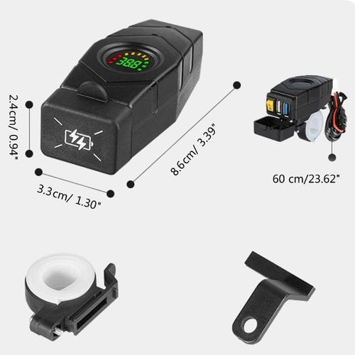 Ruitutedianzi C1FB 20-80V E-Bike Handlebar USB Charger 24V 36V 48V 60V QC3.0 Quick Charger Adapter(Blue Light) Easy to Use