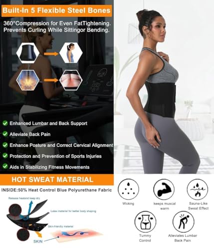 Iivos Waist Trainer Belt for Women Adjustable - Slimming, Workout, Back Support, Durable and Comfortable (Black, Large)