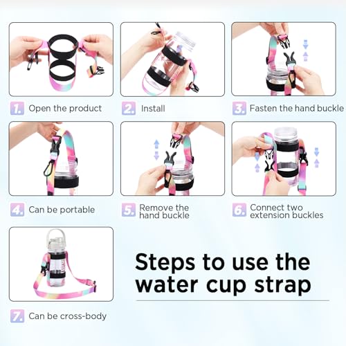 Rainbow Water Bottle Holder Strap Sling for Yeti Hydro Flask & More - Universal Fit