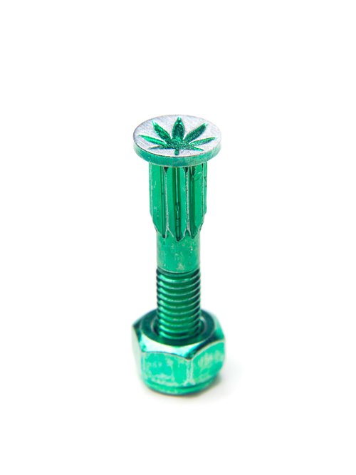 SCREW CITY Skateboard Hardware Set – 8 Bolts & 8 Nuts (1") – Anodized Green Coating, Half-Threaded, Iron Made – Polished Finish – Fits Skateboards & Cruisers – Durable Mounting Kit – Sweet Leaf Design