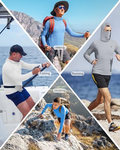 Roadbox Men's UPF 50+ Hooded Fishing Shirt Long Sleeve Sun Protection Hoodie Large Gray