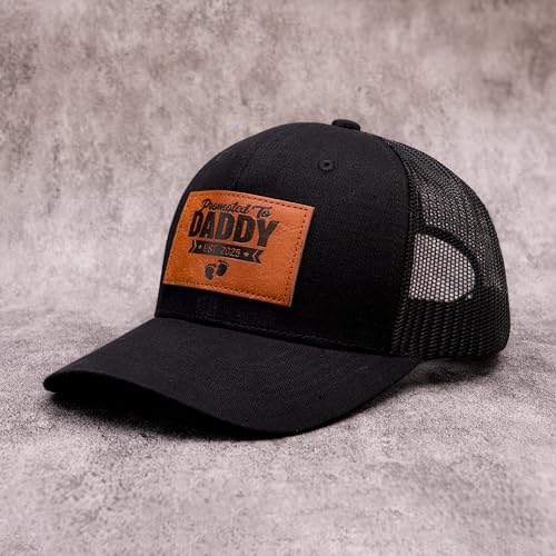 Promoted to Daddy Est. 2025 Hat, Baby Gift for New Daddy, Perfect New Father Gift First Dad Hat, Fathers Day Birthday Gifts for 1st Papa Trucker Baseball Cap Black