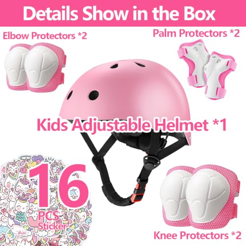 Kids Bike Helmet Set Pink for Ages 2-8, CPSC Certified with Stickers - Small (18-22")