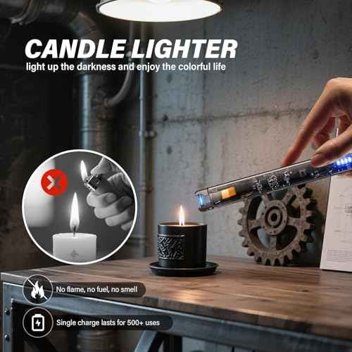 KTEBO¢ç 2 Pack Electric Candle Lighters - 7.4 inch Long USB Rechargeable Plasma Arc Lighter with Safety Lock, Windproof Lighter for Candles, Grill, Camping - See-Through Tech Design, Stocking Stuffers